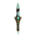 Starborn Troilite Crystal Wand with Aqua Aura Quartz Crystal & Decorative Carving Handle