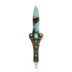 Starborn Troilite Crystal Wand with Aqua Aura Quartz Crystal & Decorative Carving Handle