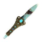 Starborn Troilite Crystal Wand with Aqua Aura Quartz Crystal & Decorative Carving Handle