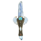 Starborn Decorative Kyanite Crystal Wand with Angelite Wings and Carved Clay Handle