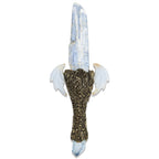 Starborn Decorative Kyanite Crystal Wand with Angelite Wings and Carved Clay Handle