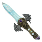 Starborn Troilite Crystal Wand with Carved Clay Handle & Fossil Palm Wood Wings