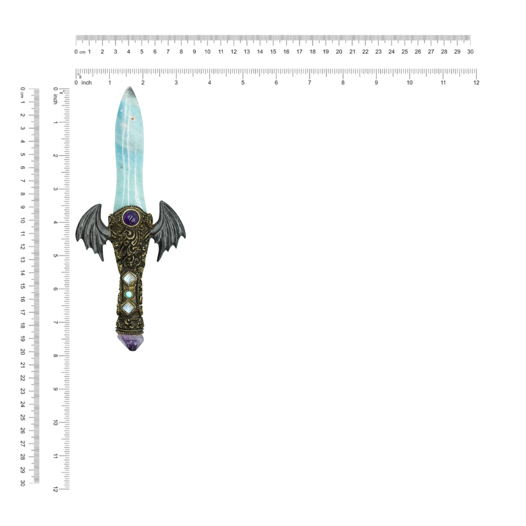 Starborn Troilite Crystal Wand with Carved Clay Handle & Fossil Palm Wood Wings