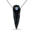 Starborn Round Cabochon Rainbow Moonstone and Rainbow Obsidian Raven Skull Pendant Necklace