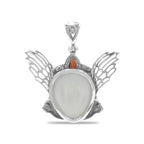 Starborn Carved Bone and Garnet Freya Mask Pendant in Sterling Silver