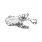Starborn Carved Bone and Garnet Freya Mask Pendant in Sterling Silver