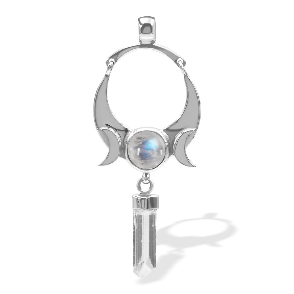 Starborn Danburite Crystal & Rainbow Moonstone Pendant in Sterling Silver