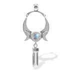 Starborn Danburite Crystal & Rainbow Moonstone Pendant in Sterling Silver