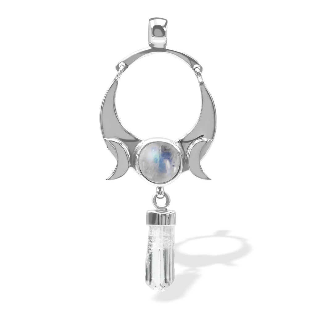Starborn Danburite Crystal & Rainbow Moonstone Pendant in Sterling Silver