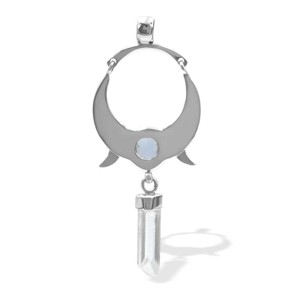 Starborn Danburite Crystal & Rainbow Moonstone Pendant in Sterling Silver