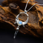 Starborn Quartz Crystal & Rainbow Moonstone Pendant in Sterling Silver