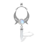 Starborn Quartz Crystal & Rainbow Moonstone Pendant in Sterling Silver