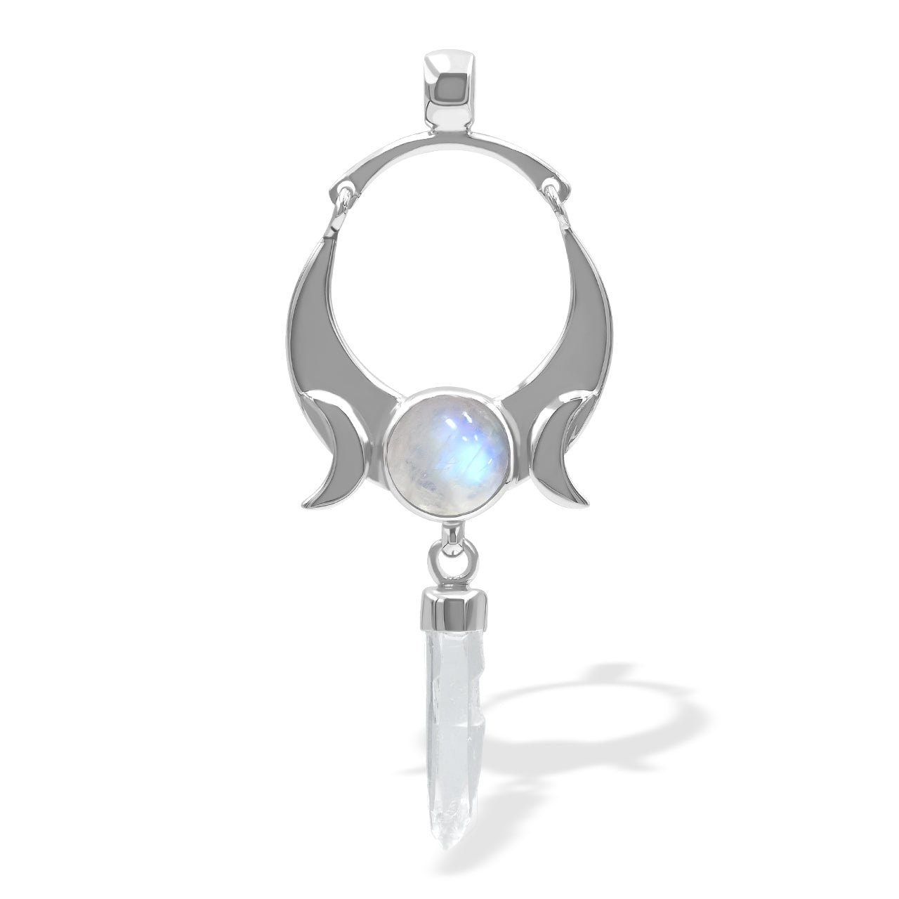 Starborn Quartz Crystal & Rainbow Moonstone Pendant in Sterling Silver