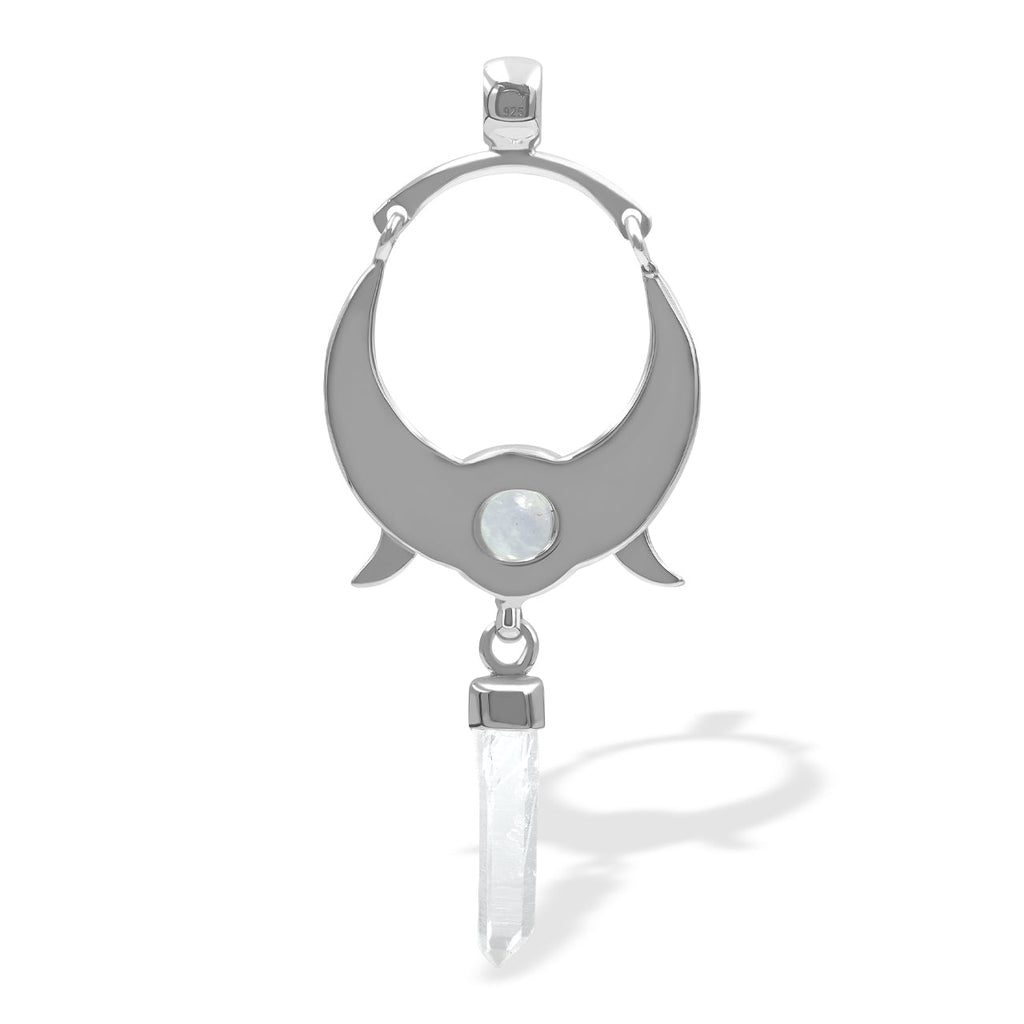 Starborn Quartz Crystal & Rainbow Moonstone Pendant in Sterling Silver