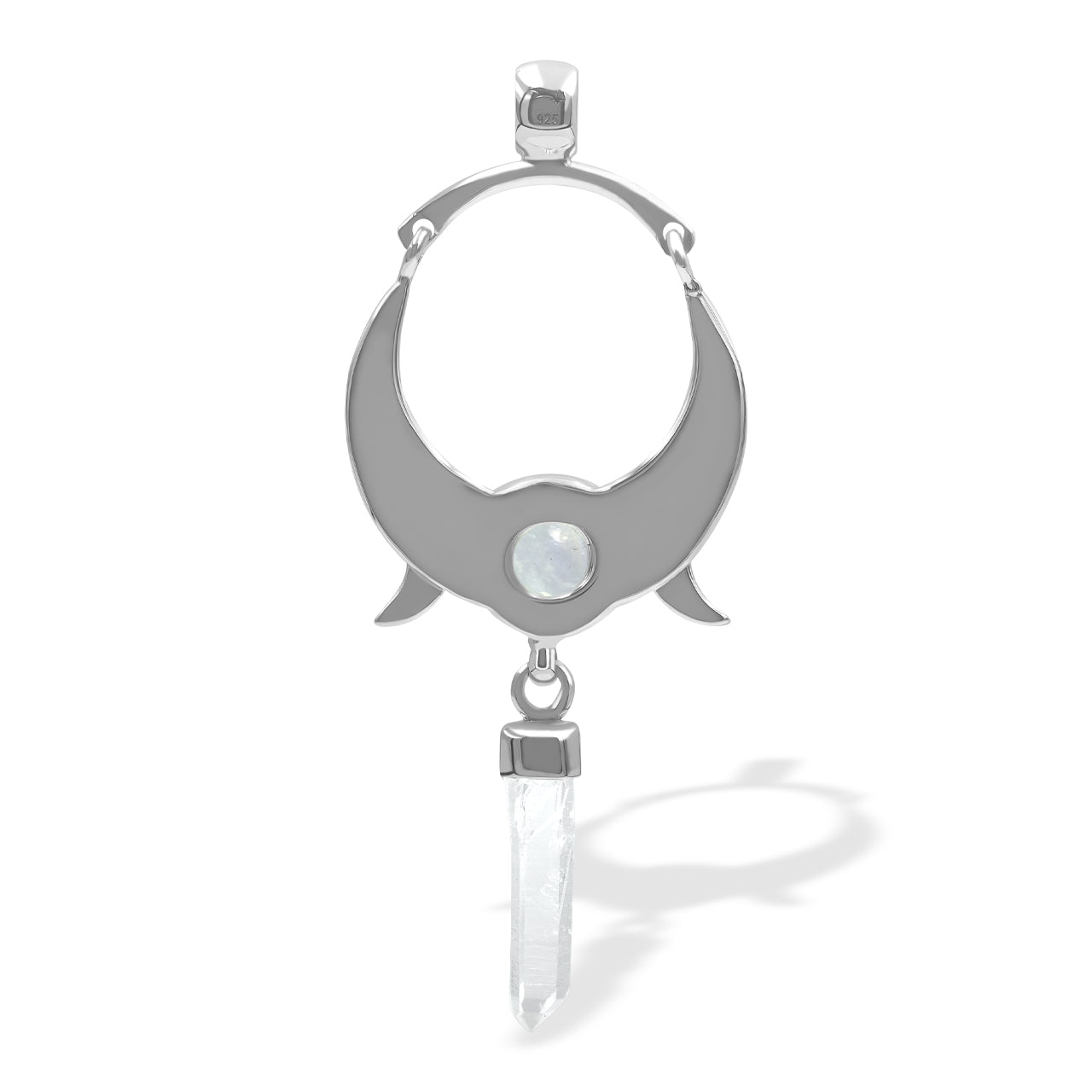Starborn Quartz Crystal & Rainbow Moonstone Pendant in Sterling Silver