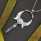 Starborn Quartz Crystal & Rainbow Moonstone Pendant in Sterling Silver