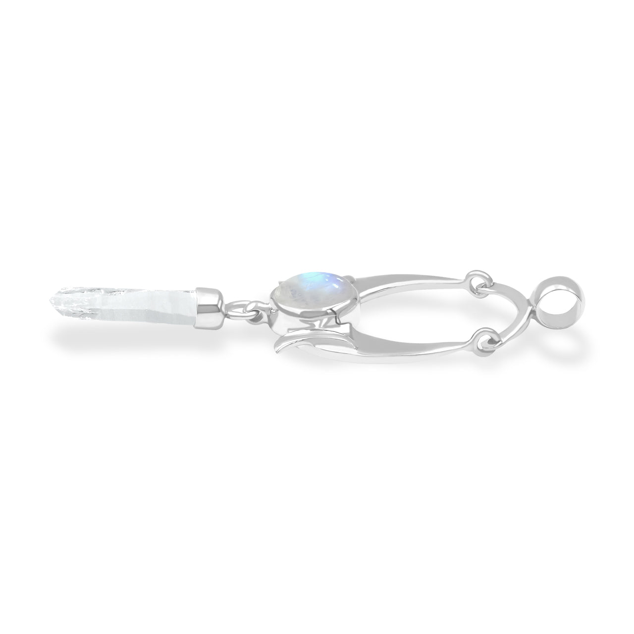 Starborn Quartz Crystal & Rainbow Moonstone Pendant in Sterling Silver