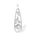 Starborn Rainbow Moonstone & White Topaz Teardrop Elongated Frame Pendant in Sterling Silver