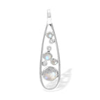 Starborn Rainbow Moonstone & White Topaz Teardrop Elongated Frame Pendant in Sterling Silver