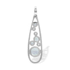 Starborn Rainbow Moonstone & White Topaz Teardrop Elongated Frame Pendant in Sterling Silver