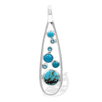 Starborn Mixed Turquoise and Faceted Blue Topaz Teardrop Elongated Frame Pendant in Sterling Silver