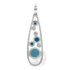 Starborn Mixed Turquoise and Faceted Blue Topaz Teardrop Elongated Frame Pendant in Sterling Silver