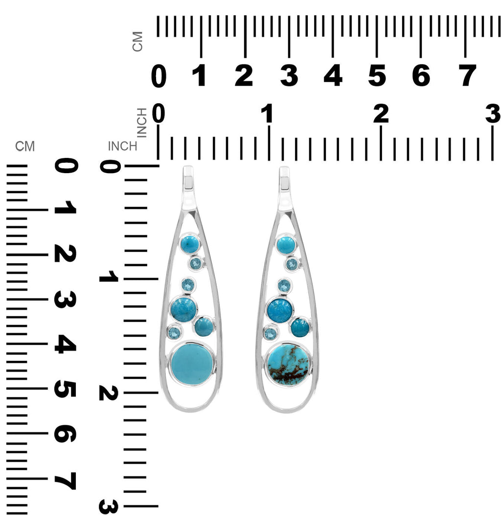 Starborn Mixed Turquoise and Faceted Blue Topaz Teardrop Elongated Frame Pendant in Sterling Silver