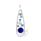 Starborn Mixed Lapis Lazuli, Kyanite & Rainbow Moonstone Teardrop Elongated Frame Pendant in Sterling Silver
