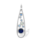 Starborn Mixed Lapis Lazuli, Kyanite & Rainbow Moonstone Teardrop Elongated Frame Pendant in Sterling Silver