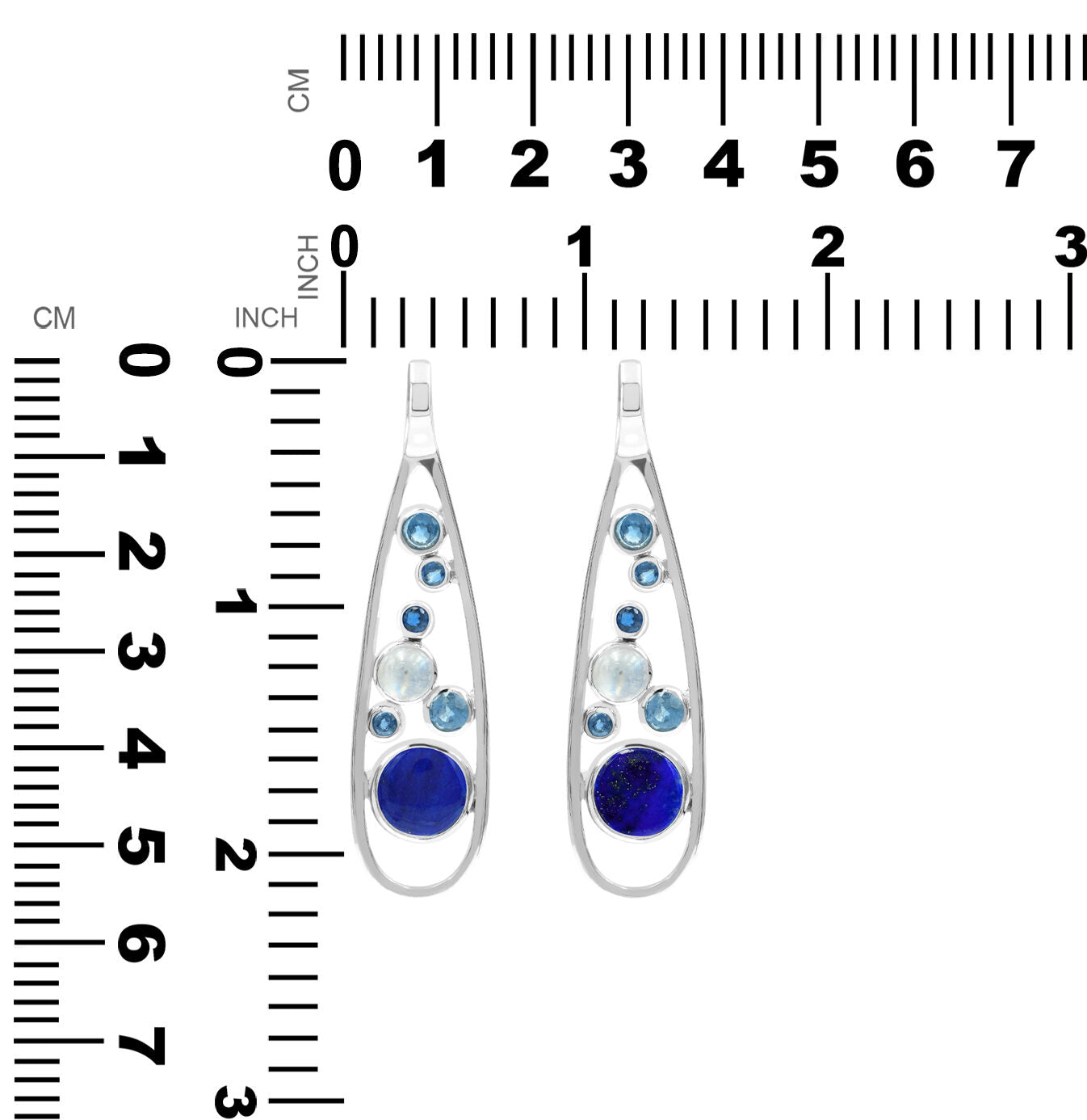 Starborn Mixed Lapis Lazuli, Kyanite & Rainbow Moonstone Teardrop Elongated Frame Pendant in Sterling Silver