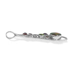 Starborn Mixed Ammolite and Garnet Teardrop Elongated Frame Pendant in Sterling Silver