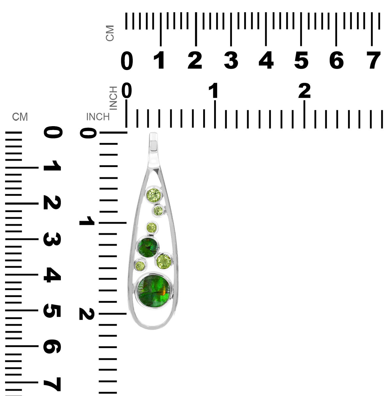 Starborn Mixed Green Ammolite and Peridot Teardrop Elongated Frame Pendant in Sterling Silver