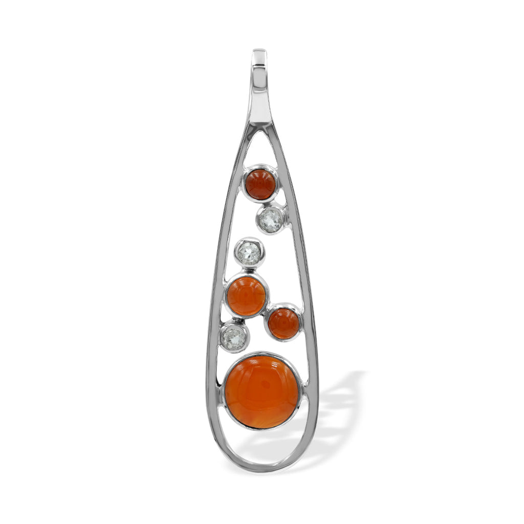 Starborn Mixed Carnelian and White Topaz Teardrop Elongated Frame Pendant in Sterling Silver