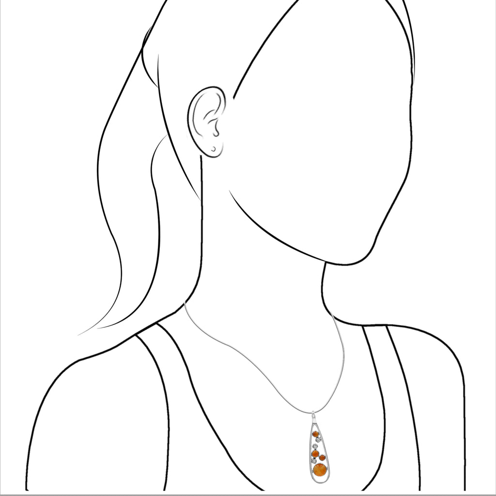 Starborn Mixed Carnelian and White Topaz Teardrop Elongated Frame Pendant in Sterling Silver
