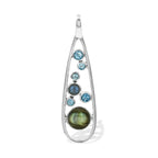 Starborn Mixed Labradorite and Blue Topaz Teardrop Elongated Frame Pendant in Sterling Silver