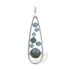 Starborn Mixed Labradorite and Blue Topaz Teardrop Elongated Frame Pendant in Sterling Silver