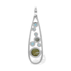 Starborn Mixed Labradorite and Blue Topaz Teardrop Elongated Frame Pendant in Sterling Silver