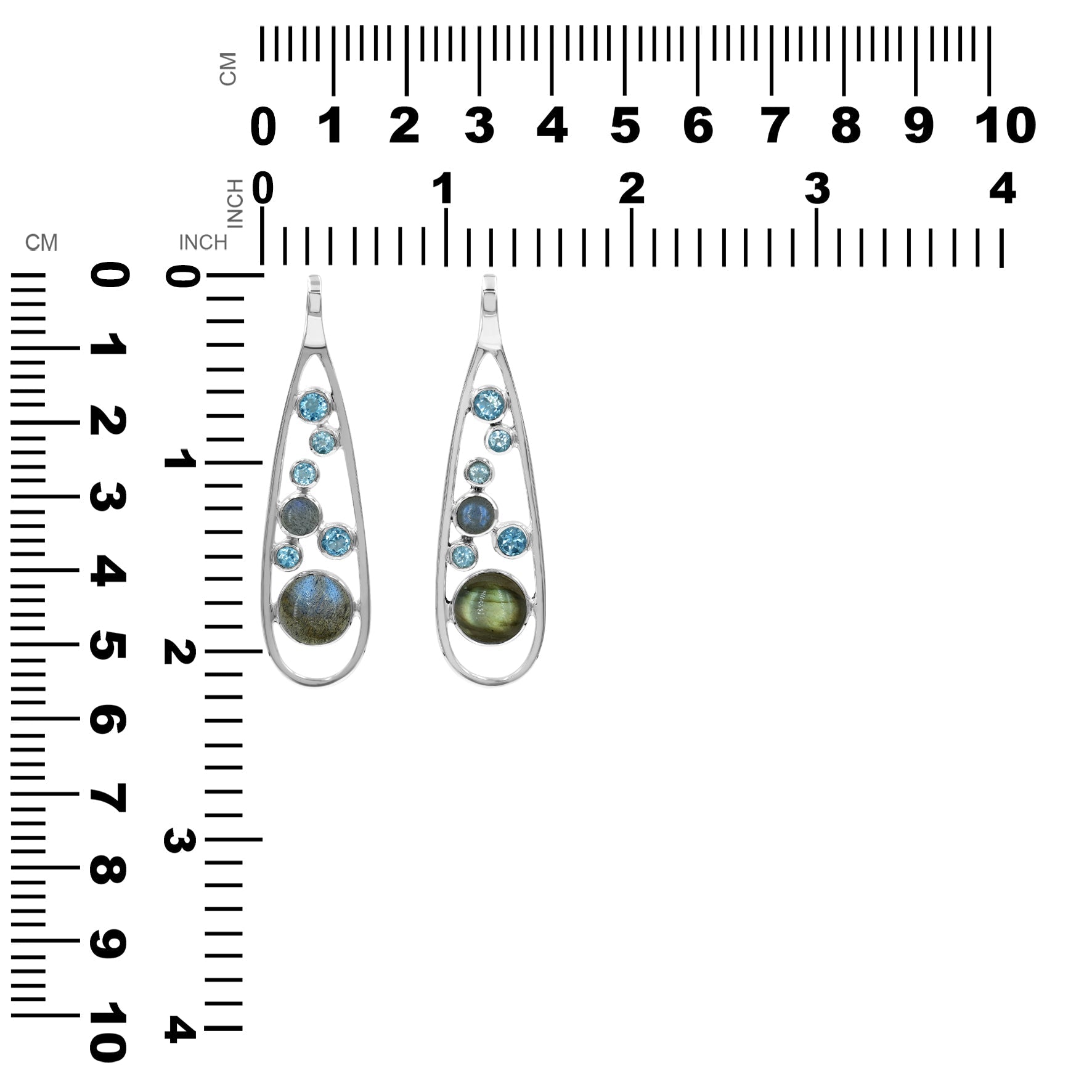 Starborn Mixed Labradorite and Blue Topaz Teardrop Elongated Frame Pendant in Sterling Silver