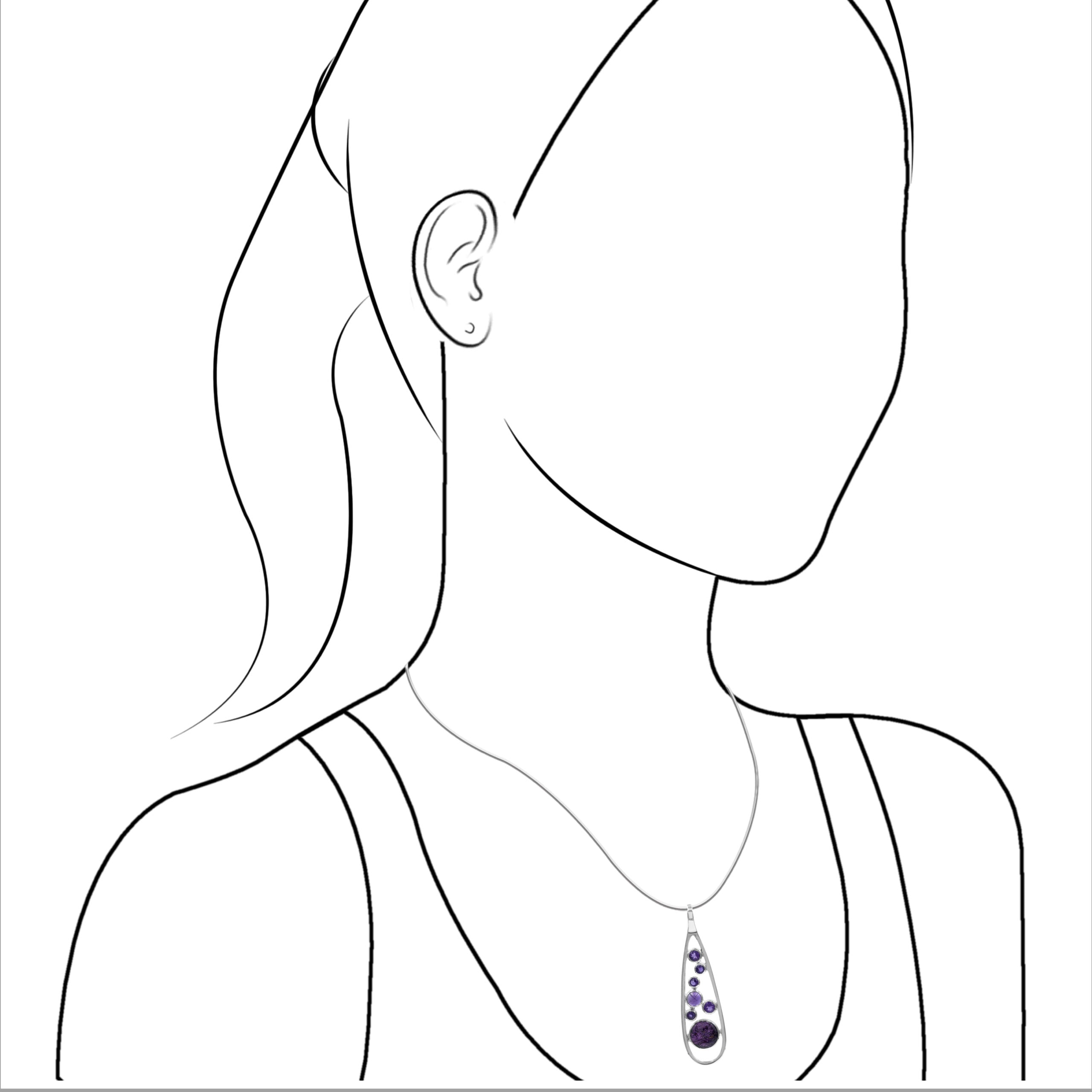 Starborn Mixed Purpurite and Amethyst Teardrop Elongated Frame Pendant in Sterling Silver