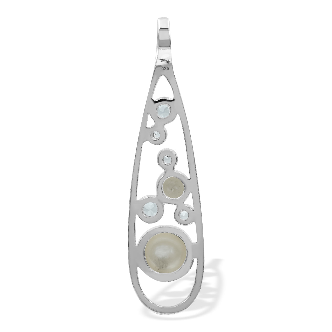 Starborn Mixed Freshwater Pearl and Faceted White Topaz Teardrop Elongated Frame Pendant in Sterling Silver
