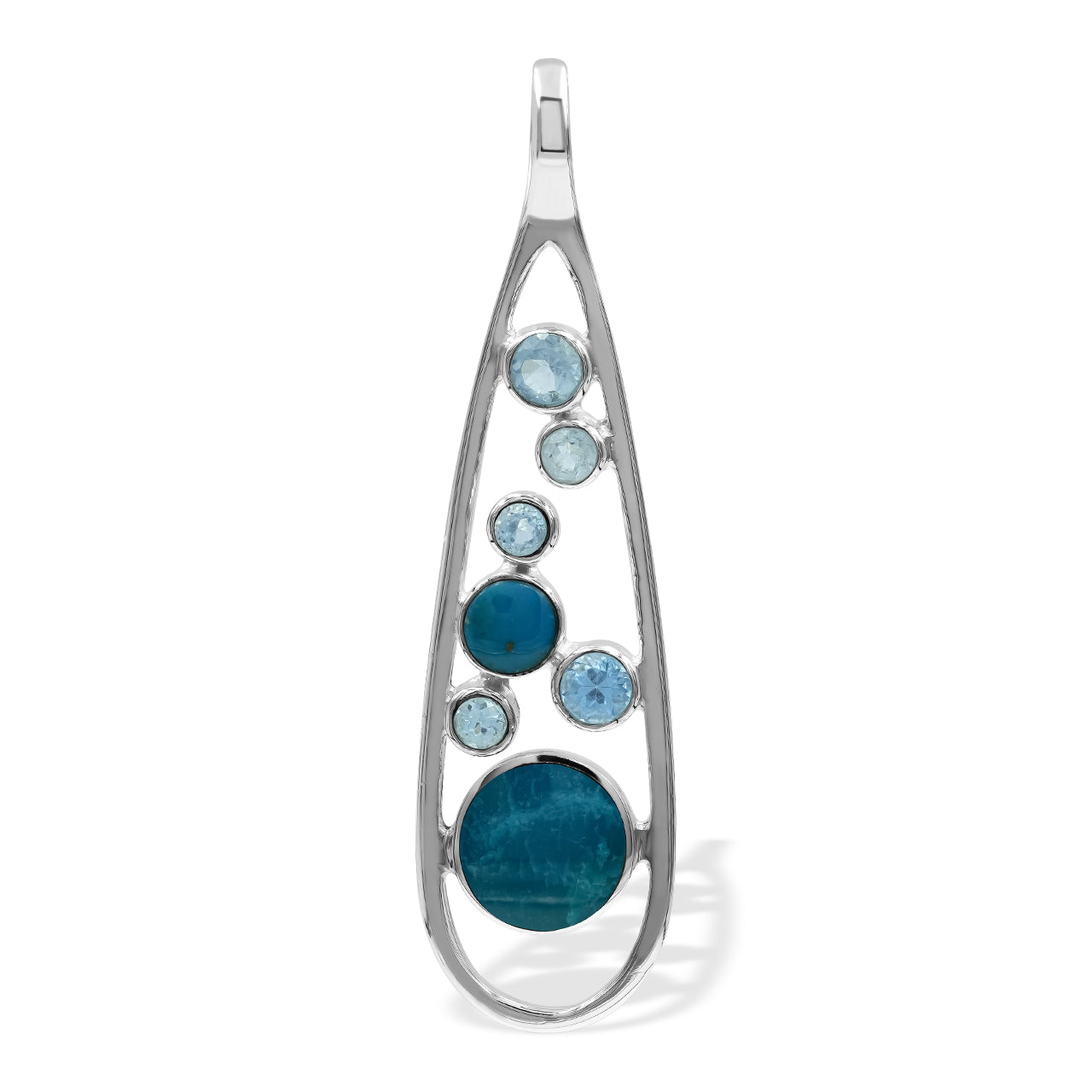 Starborn Mixed Peruvian Blue Opal and Faceted Blue Topaz Teardrop Elongated Frame Pendant in Sterling Silver