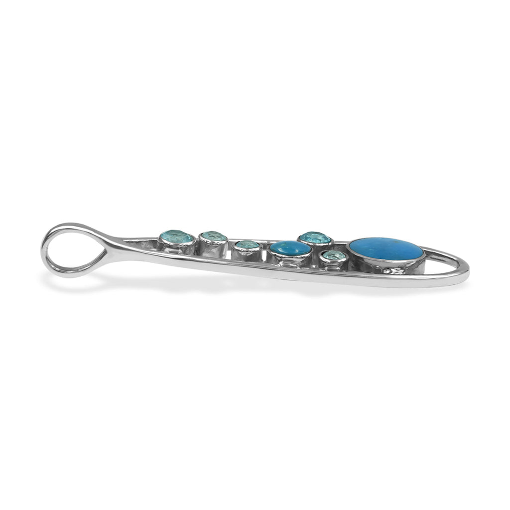 Starborn Mixed Peruvian Blue Opal and Faceted Blue Topaz Teardrop Elongated Frame Pendant in Sterling Silver