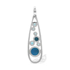 Starborn Mixed Peruvian Blue Opal and Faceted Blue Topaz Teardrop Elongated Frame Pendant in Sterling Silver