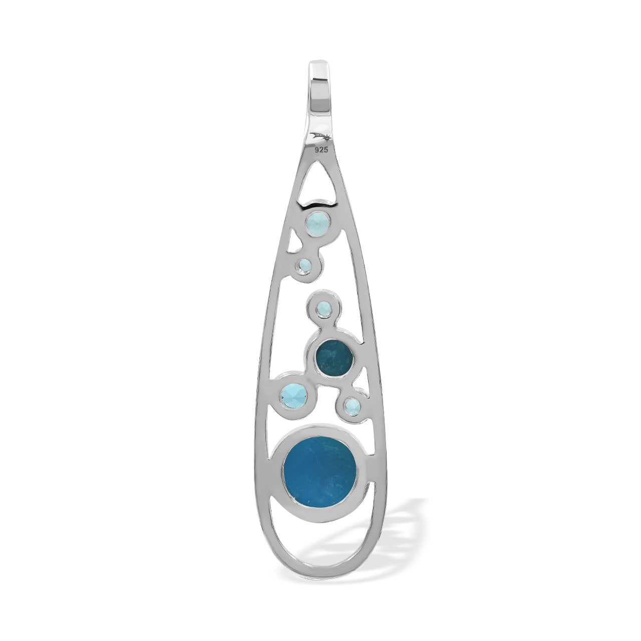 Starborn Mixed Peruvian Blue Opal and Faceted Blue Topaz Teardrop Elongated Frame Pendant in Sterling Silver