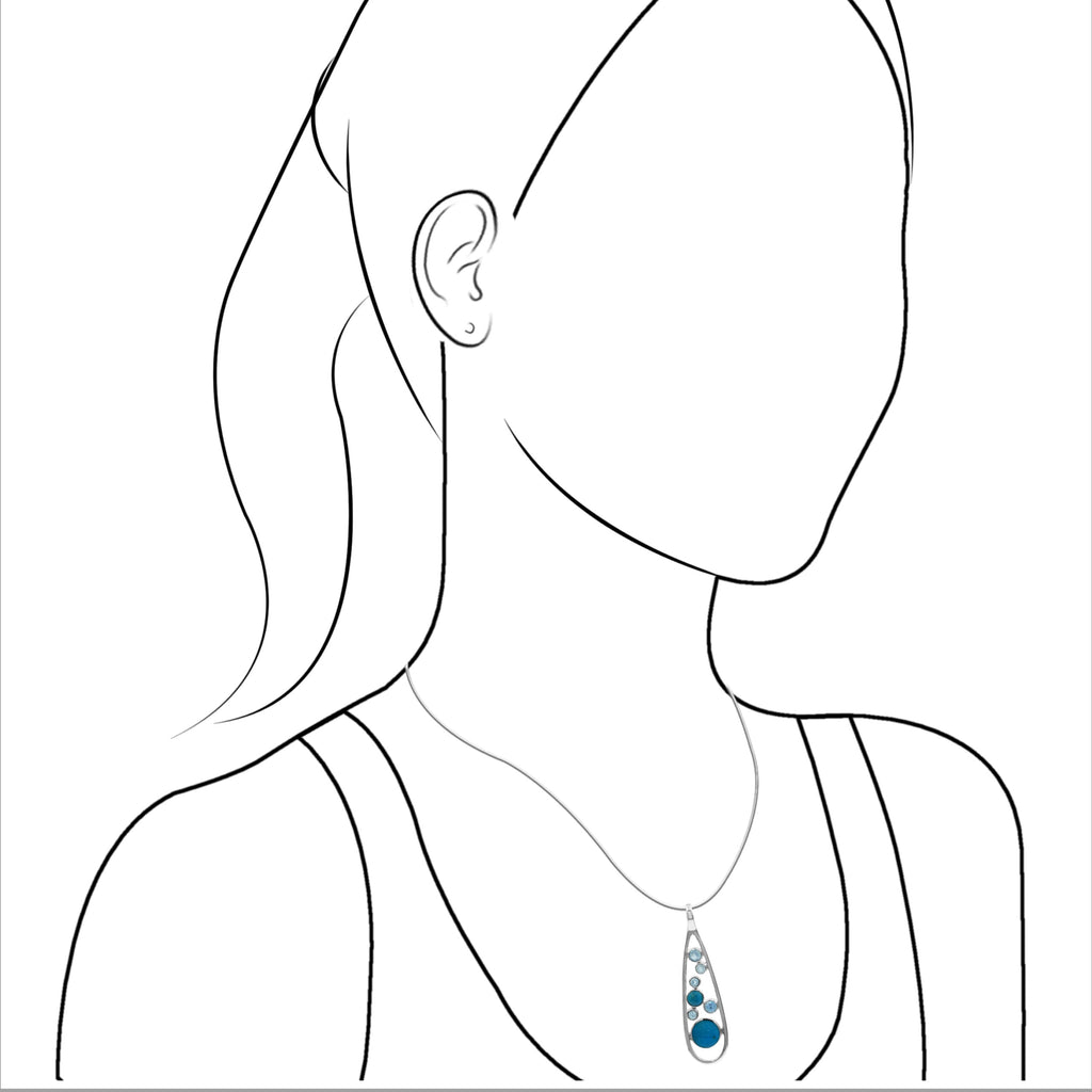 Starborn Mixed Peruvian Blue Opal and Faceted Blue Topaz Teardrop Elongated Frame Pendant in Sterling Silver