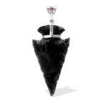 Starborn Obsidian Arrowhead Pendant with Filigree Garnet Gemstone Bale in Sterling Silver