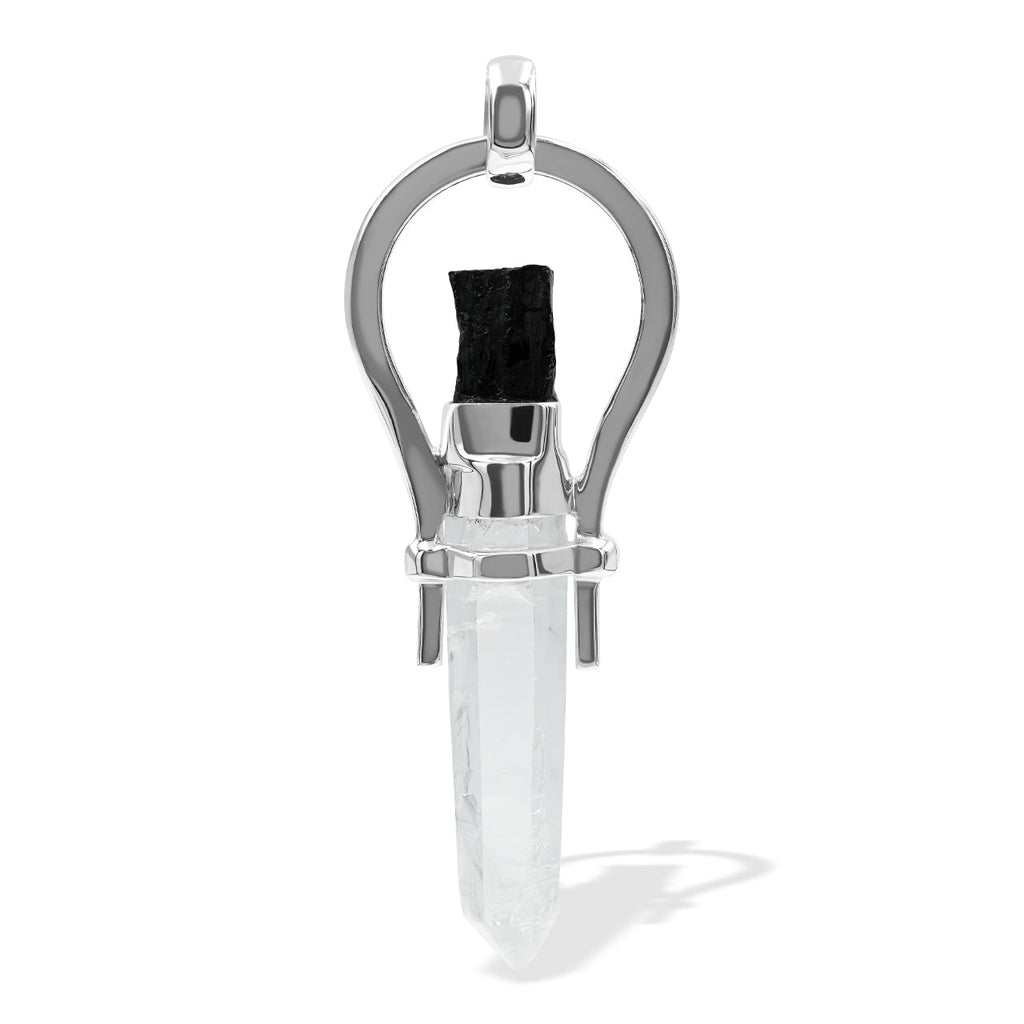Starborn Elite Shungite and Quartz Crystal Horseshoe Pendant in Sterling Silver
