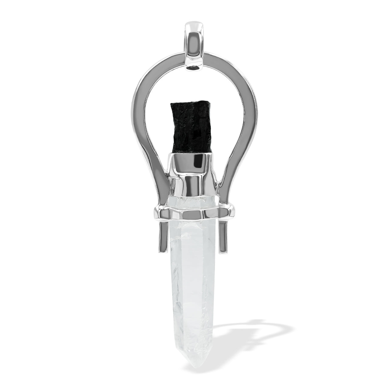 Starborn Elite Shungite and Quartz Crystal Horseshoe Pendant in Sterling Silver
