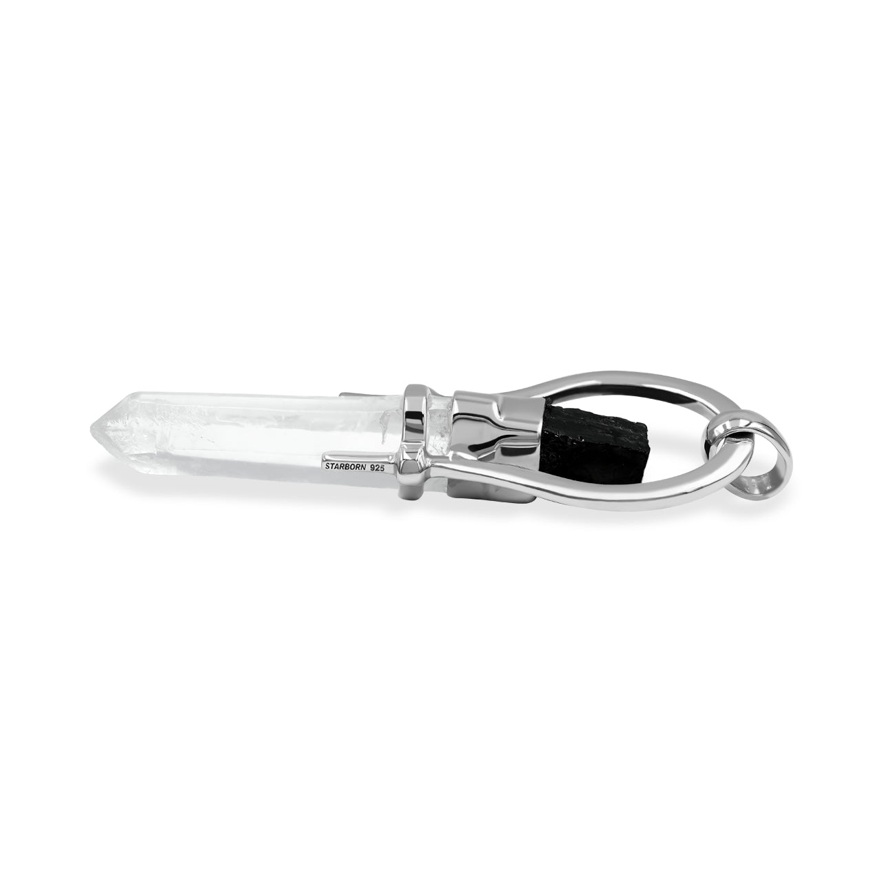 Starborn Elite Shungite and Quartz Crystal Horseshoe Pendant in Sterling Silver
