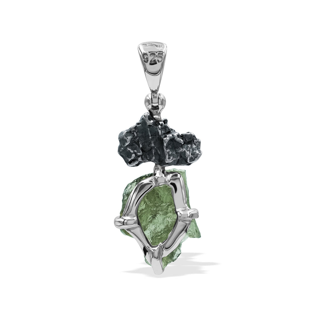 Starborn Moldavite & Campo del Cielo Meteorite Pendant in Sterling Silver